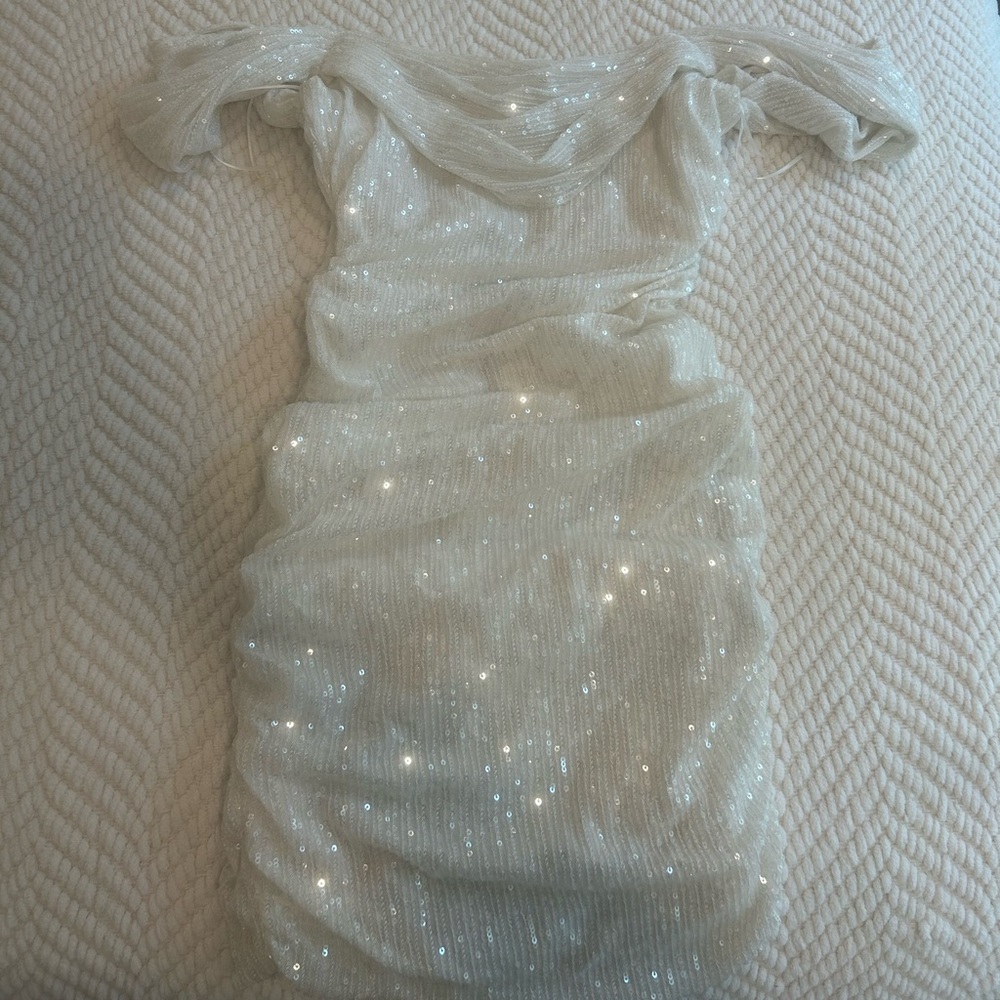 white sequin mini dress